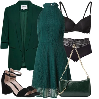 Outfit s Tmavě zelená/Zelená/Tyrkysový Krajkové Šaty/Šaty Do Áčka/Šaty Fit & Flare/Háčkované Šaty/Šaty S Vysokým Výstřihem/Šaty s výstřihem/Skater šaty/Šaty Bez Rukávů About You "Skvělý vzhled pro volný čas"