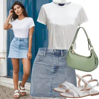 Kombinacije s mini suknjom za ljeto "Traperice Mini suknja Outfit Ljeto"