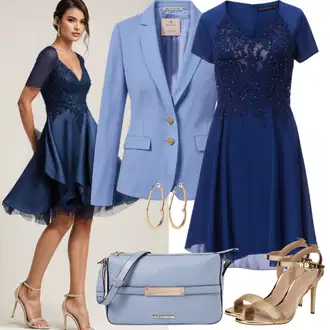Outfit s Světle modrá/Bílá/Šedá Kožená bunda pro muže/Elegantní Sako/Blůzové Sako/Bavlněný Sako/Neformální Sako/Kožená Pánská Bund/Teplákový blejzr/Krátké Sako/Blejzrové Bund/Pletený Sako More & More "Trendový Večerní Vzhled"