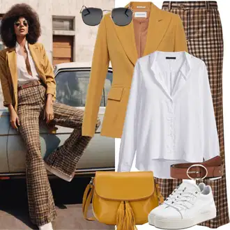 Cool outfity Móda pro plnoštíhlé s Hnědá/Fialová/Béžová Karierte Kalhoty/Mušelínové kalhoty/Flanelová Kalhoty/Tvídová Kalhoty Only "Typické oblečení z 70. let"