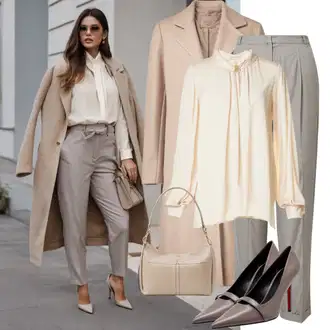 outfit mit Bež/Rjava/Khaki Midi Plašč/Volnen Zimski Plašč/Loden plašč/Plašč iz Kašmirja/Volneni Plašč/Ozki Plašč/Blazer Plašč PATRIZIA PEPE "Velikolepno Elegantni Videz"