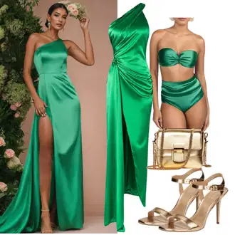 Eleganten Dolga outfit mit Turkizna/Zelena Dolga satenasta Obleka lafaba "Videz gostujoče poroke"Look: Stari denar, Eleganten, Overdressed, Ekstravaganten, Rak