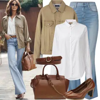 Shirt outfits mit Bela Poslovna srajca/Srajčna Bluza/Poslovna srajca/Srajca z dolgim rokavom Trendyol "Ženski vrh iz 70. let"