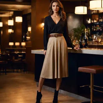 Elegantan Outfit sa Crna Plisirana Bluza/Elegantna Bluza/Omotana Bluza/Bluza s Podignutim Ovratnikom/Bluza s Leptir Mašnom/Bluza s Mašnom About You "Zimski Izgled za Sastanak"Look: Stil, Ured, Šik, Old Money, Elegantan