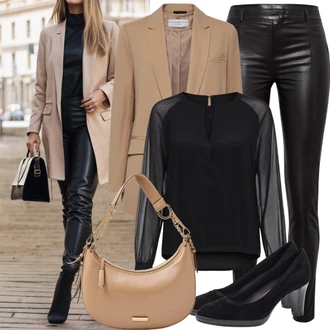 outfit mit Temno modra/Črna Bluza z zaplato na komolcu/Bluza s Stoječim Ovratnikom/Usnjena jakna/Bluza s Kapuco/Bluza z Dolgimi Rokavi/Prozorna bluza/Svilena Bluza/Športna Bluza Tommy Hilfiger "Zimski poslovni videz"