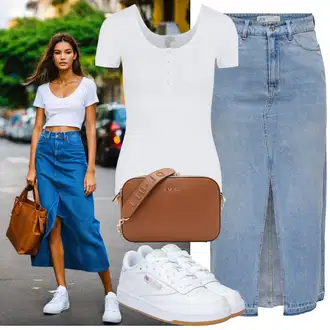 A-kroj Outfit sa Svjetloplava/Plava Kratke hlače velike veličine/Haljina Veći Broj JdY "Lagana odjeća"Look: Stil, Rap, Prevelik, A-kroj, 90-ich, Old Money, Vintage, Transparentan