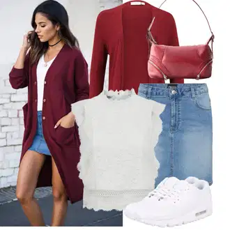 Džínovina Outfit s Světle modrá/Modrá/Tmavě modrá Krátká Sukně/Džínová vintage sukně/Džínová Sukně Pieces "Lehký outfit"