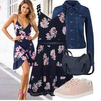Výstřih na ramena Outfit s Červená/Tmavě modrá/Růžová Bavlněné Šaty/Šaty S Potiskem/Šaty Bez Rukávů/Šaty Do Áčka/Letní Šaty/Skater šaty Only "Skvělý vzhled pro volný čas"
