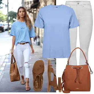 Outfit s Béžová/Hnědá Páskový Sandál/Sandál S T Páskem/Sandál Dianette/Římská sandála/Gladiátorská sandála About You "Módní outfit pro volný čas"