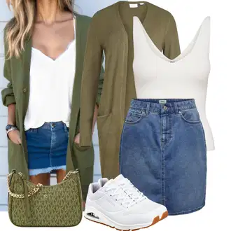 Zapínání na knoflíky Dlouhé Outfit s Tmavě zelená/Zelená Pletenina veľkej veľkosti/Šaty Móda Pro Plnoštíhlou/Tunika Vila "Nonšalantní look pro volný čas"