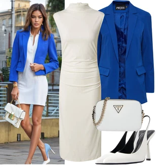 S Mašlí Vysoké Podpatky Outfit s Bílá/Krémová Lodička Slingback/Lodička S Páskem bershka "Lehký outfit"