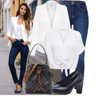 Outfity pro práci S křivkami s Šedá/Bílá/Krémová Halenka a Tunika/Halenka Móda Pro Plnoštíhlou Only "Lehký outfit"