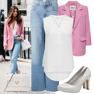 Outfity pro práci S křivkami s Šedá/Bílá/Krémová Tunika Only "Outfit na podzim"