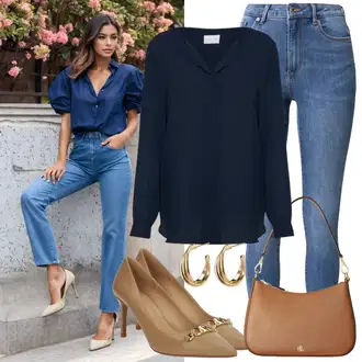 Stil, Western Outfit sa Tamnoplava Bluza s gumbom/Bluza koja se ne pegla/Slip-on Bluza/Poslovna Bluza/Bluza Dugih Rukava/Kožna jakna za muškarce/Bluza s Podignutim Ovratnikom/Bodija Bluze/Svilena bluza/Jednobojna Bluza Vila "Praktičan look"Look: Stil, klasický, Lagano, Radna odjeća, Unisex, Ured