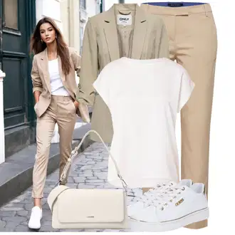 Outfit s Khaki/Světle zelená/Tmavě zelená/Bílá/Béžová/Zelená Bota Teniska na platformě/Tenisky s Bočním Zipem/Nízká Teniska/Letní tenisky/Teniska s dírkovaným vzorem/Plátěná teniska/Úzká teniska/Vintage teniska/Kožené tenisky Guess "Módní outfit pro volný čas"