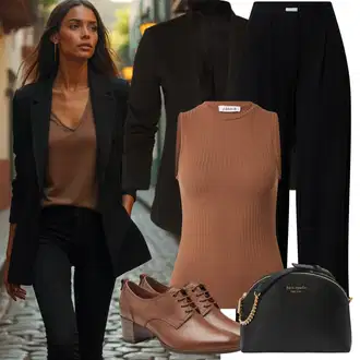 Outfit s Černá Plisovaná Kalhoty/Kalhoty s Vysokým Pasem/Mušelínové kalhoty/Business Kalhoty/Plisovaná kalhoty/Kalhoty se Štěrbinou/Marlene Kalhoty/Široká Kalhoty/Kalhoty s nášivkou uprostřed Leger by Lena Gercke "Perfekt na podzim"