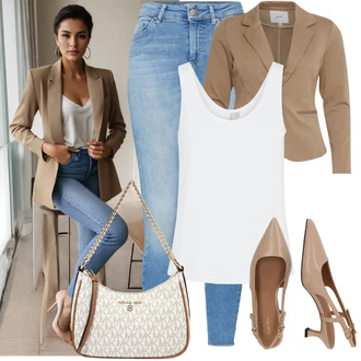 Kombinacije za posao Chic s kopčom Koža sa Bež/Smeđa Slingback Pumpa/Salonka S Otvorenim Petom & Other Stories "Outfit za odmor"Look: Chic, Šik, Elegantan, klasický, Old Money, Francuske, Ured
