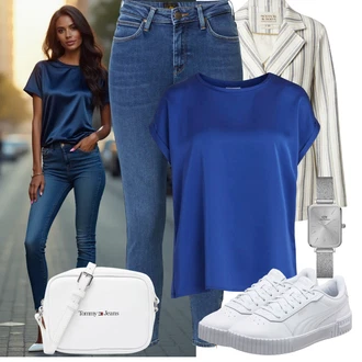 Outfit s Světle modrá/Šedá/Béžová Kožená bunda pro muže/Boyfriend Sako/Kožená Pánská Bund/Elegantní Sako/Oversize Sako/Bavlněný Sako/Neformální Sako/Kordové Sako SCOTCH & SODA "Outfit na podzim"
