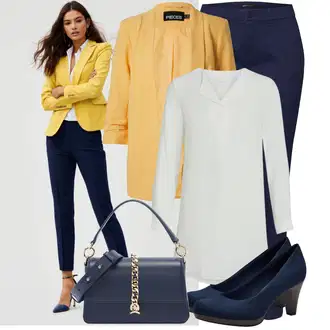 Elegantní Outfit s Šedá/Bílá/Fialová/Krémová Tunikové Tričko/Elegantní Tunika/Klasická tunika/Dlouhá Halenka Vila "Lehký outfit"Look: Styl, Babydoll, Kancelář, Příliš oblečený, Nadrozměrné, Univerzitní, Elegantní
