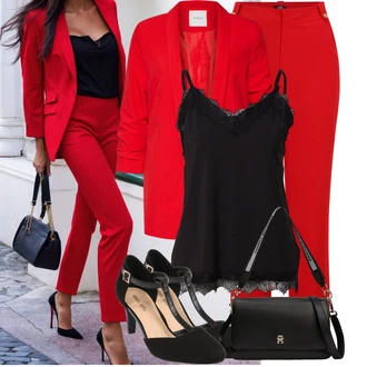 Saten Outfit sa Crna Čipkasti Top/Gornja majica/Party Top/Top Bez Rukava/Muške cipele/Majica na špagete Freequent "Praktičan look"