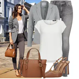 Outfity pro práci S křivkami s Bílá/Krémová/Šedá Tunika/Tričko & Top Móda Pro Plnoštíhlé/Halenka Móda Pro Plnoštíhlou Only "Vzhled casual"
