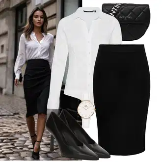 Outfity pro práci s Černá Tužková Sukně/Midi Sukně/Sukně do Délky Lýtka/Pletená Sukně Only "Cool outfity na volný čas"