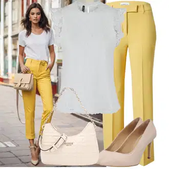 Outfity pro práci S křivkami s Šedá/Krémová/Stříbrný/Bílá Halenka a Tunika/Tričko & Top Móda Pro Plnoštíhlé/Halenka Móda Pro Plnoštíhlou Pieces "Lehký outfit"