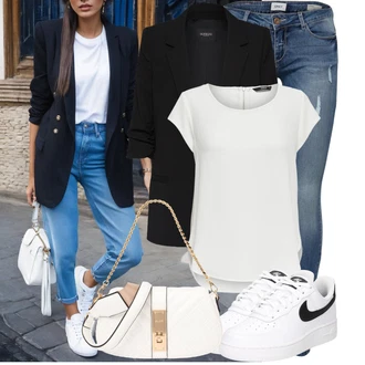 Outfit s Bílá/Krémová/Šedá Tunika/Tričko & Top Móda Pro Plnoštíhlé/Halenka Móda Pro Plnoštíhlou Only "Lehký outfit"