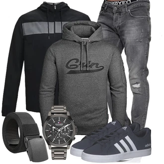 Stil Outfits Disco mit Grau/Dunkelgrau/Hellgrau Kapuzenpullover/Unisex Hoodie/Strick Hoodie/Sport Sweatshirt/Vintage Hoodie/Hoodie/Ausgefallener Hoodie/Sport Hoodie Grin&Bear "Casual Look"Look: Premium, Zuhause, Moderne, Skater, Disco, Festlich