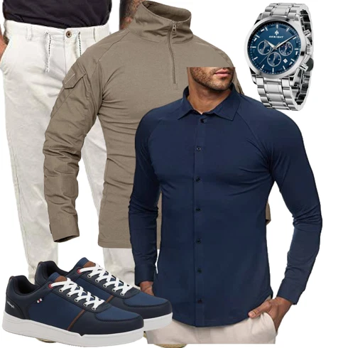 Creme/Beige/Hellgrau/Grau/Khaki/Weiß Lange Hose Blend kombinieren