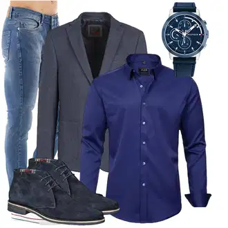 Outfit mit Blau Anzug Lässiger Blazer Bugatti "Casual Look"