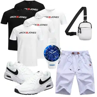 Outfit mit Weiß/Creme/Khaki/Dunkelblau Kurze Hose/Baggy Short/Bermuda/Musselin Shorts/Chino Shorts/Leinen-short Tansozer "Casual Outfit"
