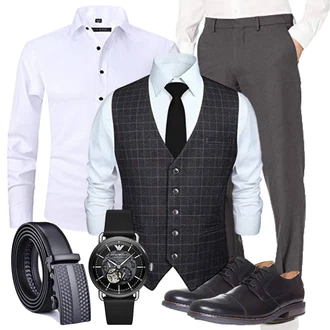 Outfit mit Weiß/Creme Langarm-Shirt/Hemdoberteil/Bügelfreies Hemd/Casual Hemd/Businesshemd/Business Hemd TONGFANG "Classic Outfits"