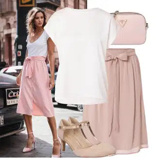 A-kroj Outfit sa Pink/Ljubičasta/Smeđa Kratke hlače velike veličine/Bluza i Tunika/Haljina Veći Broj About You "Lagana odjeća"Look: Rap, A-kroj, 20-ih godina, Elegantan, Old Money, Preodjeven, Romantičan, Traditional