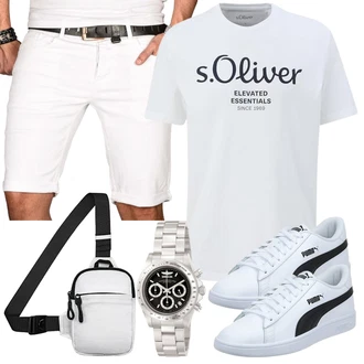 Outfit mit Creme/Weiß/Khaki Jeans Short/Bermuda/Chino Shorts/Leinen-short/Kurze Hose/Musselin Shorts Alessandro Salvarini "Cool Outfit"
