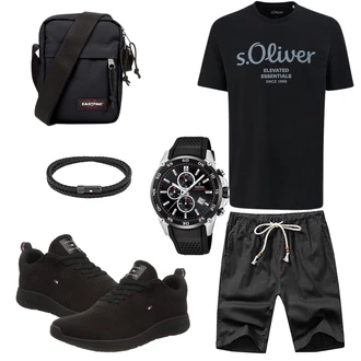 Knielang Outfit mit Schwarz/Dunkelgrau/Khaki Leinen-short/Baggy Short/Kurze Hose/Musselin Shorts Tansozer "Cool Outfit"