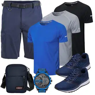 Sommer Outfit mit Blau/Dunkelblau Cargo Short/Bermuda/Musselin Shorts/Kurze Hose Mr.Stream "Cool Outfit"