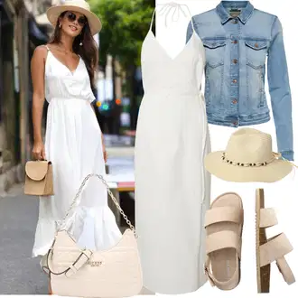 Outfit s Béžová/Bílá/Krémová/Žlutá Klobouk/Pokrývka hlavy About You "Lehký outfit"