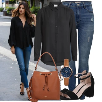 Zakopčaj dolje Outfit sa Crna/Tamnoplava/Smeđa Slip-on Bluza/Poslovna Bluza/Bluza s Podignutim Ovratnikom/Izvanredna Bluza/Bluza s gumbom/Bluza Dugih Rukava/Bluza koja se ne pegla Vila "Cool za slobodno vrijeme"