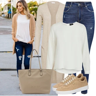Výstřih na ramena Outfit s Krémová/Bílá Halenka Halenkový Top/Halenka s Dlouhým Rukávem/Slip-on Halenka/Halenka se Stojatým Límcem/Kožená bunda pro muže/Crash blůza/Dětská hračka/Sportovní Halenka/Mušelínová Halenka/Blůza s nášivkou na lokti Object "Praktický vzhled"