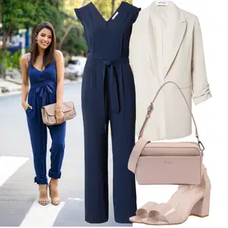 Šik Svatovski gost Outfit sa Plava/Tamnoplava Svečani Kombinezon/Elegantni Kombinezon/Ljetni Kombinezon/Vjenčanje Kombinezon/Kombinezon širokih nogavica About You "Lagana odjeća"Look: Ured, Pomorski, Šik, Jazz