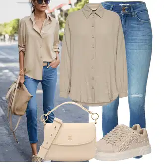 Muslin Outfit sa Smeđa/Bež/Kaki Bluza Veći Broj Only "Moderan outfit za slobodno vrijeme"