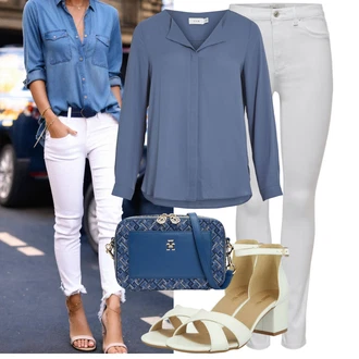 Zapínání na knoflíky Outfit s Šedá/Modrá/Světle modrá Halenka se Stojatým Límcem/Slip-on Halenka/Halenka S 3/4 Rukávem/Halenka s Dlouhým Rukávem/Kožená bunda/Jednobarevná Halenka/Halenkový Top/Tunikové Tričko/Businessová Halenka/Blůza s knoflíčkem Vila "Skvělý pro volný čas"