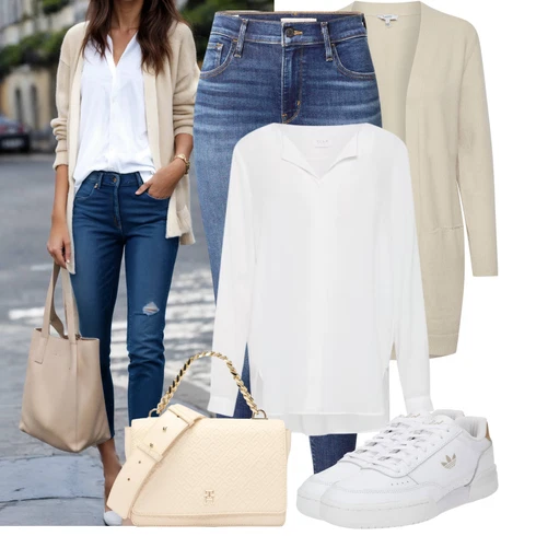 Kombinace Šedá/Hnědá/Béžová/Bílá/Krémová/Khaki Halenkové Body/Blůza s knoflíčkem/Halenka se Stojatým Límcem/Dlouhá Halenka/Halenka s Dlouhým Rukávem/Oversize Halenka/Oversize Muselínová Blůza/Slip-on Halenka/Tunikové Tričko Vila kombinovat s Béžová/Hnědá/Khaki Pletenina veľkej veľkosti/Kabát/Tunika B.young