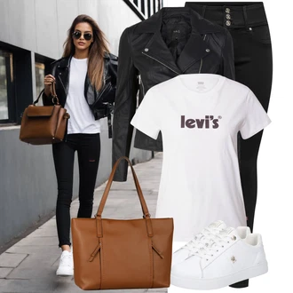 Outfit s Černá/Tmavě šedá/Bílá/Růžová Kožené Bund Bunda z Umělé Kůže/Motorkářské Bund/Kožené Bund/Motorkářská bunda/Bunda s Bočním Zipem yas "Skvělý vzhled pro volný čas"