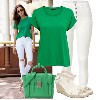 Outfit s Khaki/Béžová/Krémová Motorkářské Džíny/Zkrácené Džíny/Push up Džín/High Waist Džínové Kalhoty/Dámské Džíny s Délkou 7/8/Kožená bunda/Dad Džíny/Džíny s Rozparkem Hailys "Lehký outfit"