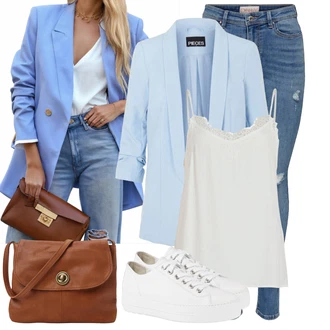 Outfit s Bílá/Krémová/Stříbrný Nízká Teniska/Teniska na platformě/Kožené Tenisky/Tenisky s Bočním Zipem/Úzká Teniska/Plátěná Teniska Paul Green "Vzhled casual"