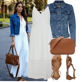 Babydoll, Stil Outfit sa Siva/Bijela/Krem Haljina Veći Broj VERO MODA "Odjeća za slobodno vrijeme"Look: Romantičan, Preodjeven, Boho, Rap, Babydoll, Hippie, Elegantan