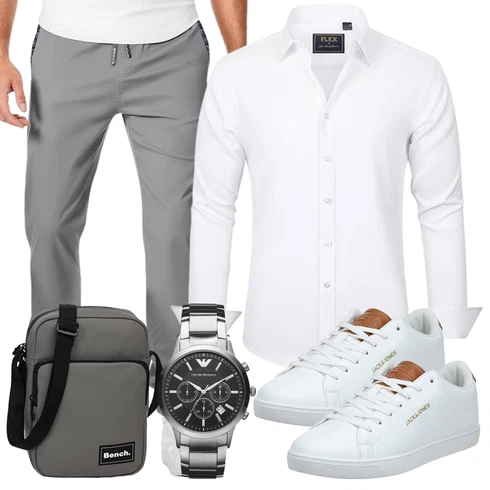 Glencheck Hellgrau/Grau BügelfaltenHose/FreizeitHose/SchlupfHose/Slim Hose/Twill Hose/Cargo-JoggingHose/SportHose/Boyfriend Hose/Jogger Hose Elegancity kombinieren