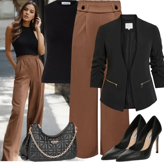 Vysoké Podpatky Outfit s Černá/Hnědá/Bílá Steve Madden "Podzimní outfity"